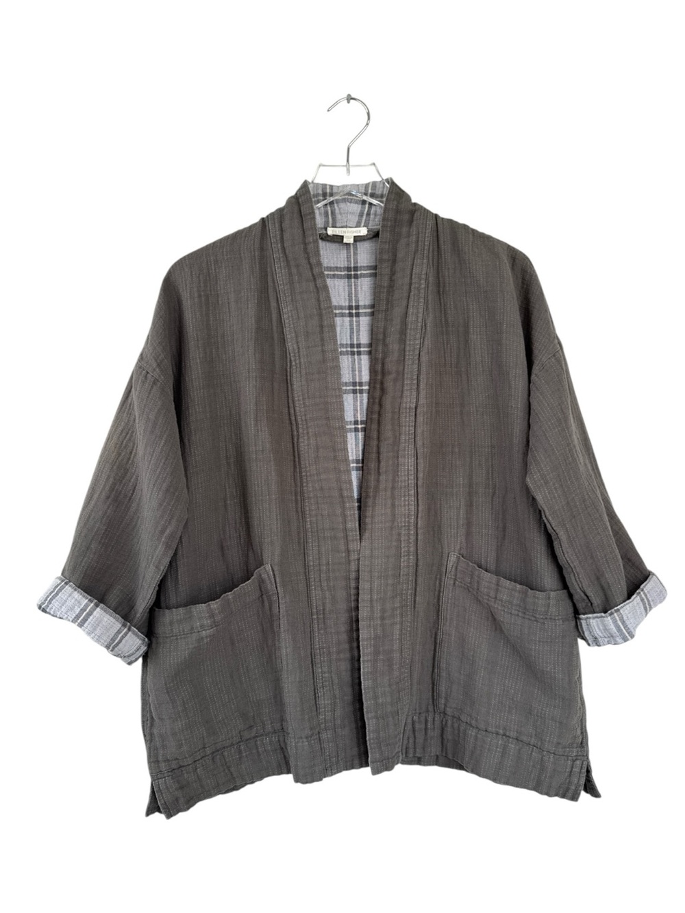 Eileen Fisher Organic Cotton Linen Open Front Jacket/Cardigan XS | Oversized Fit